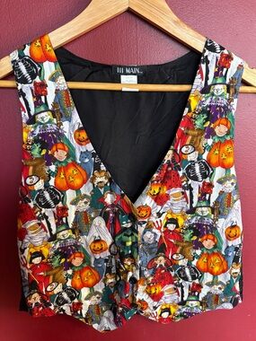 Vintage 111 Main Halloween Vest Women's Pumpkins Ghosts Witches size M